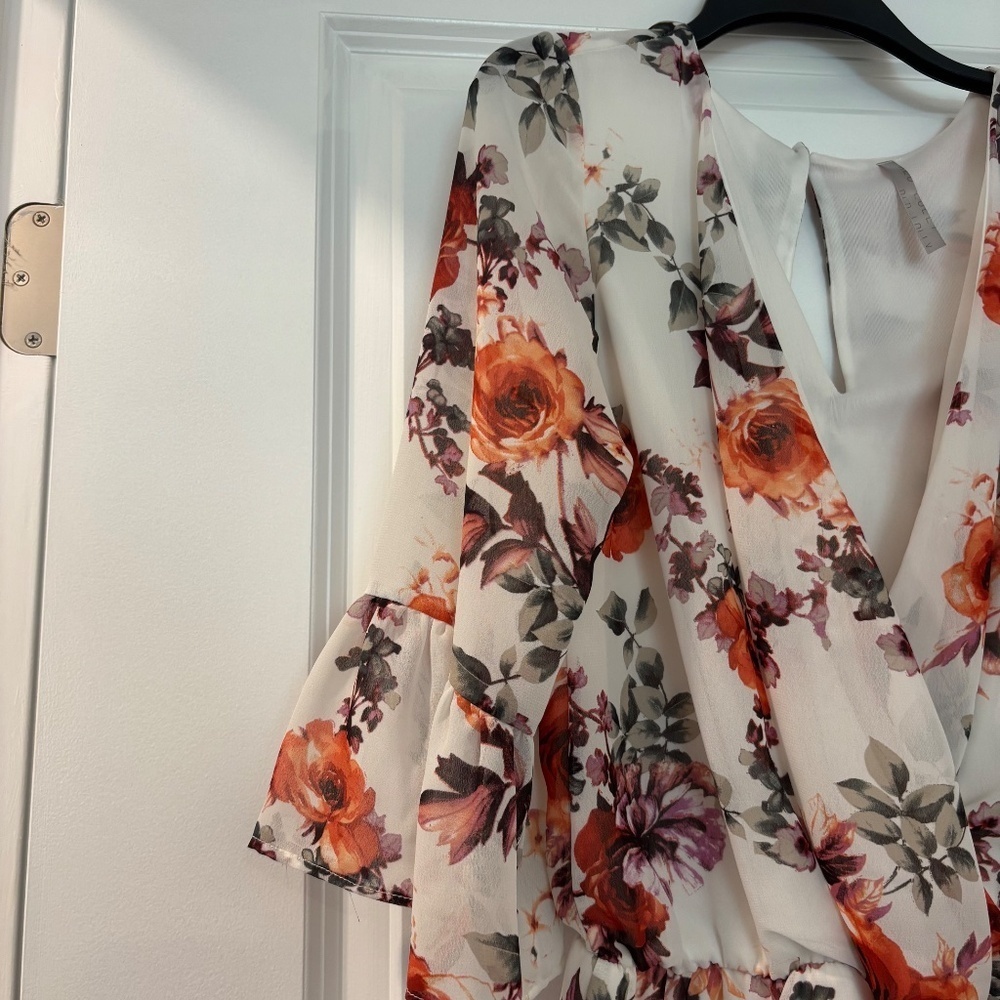 Red Dolly White Floral Wrap Style Romper - Picture 2 of 8